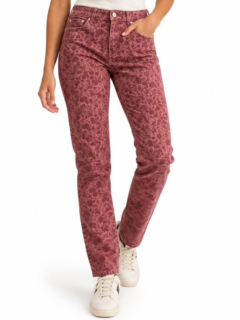 Desigual Women’s Size 38 Dusty Rose Floral Jacquard Skinny Jeans Pants NWOT
